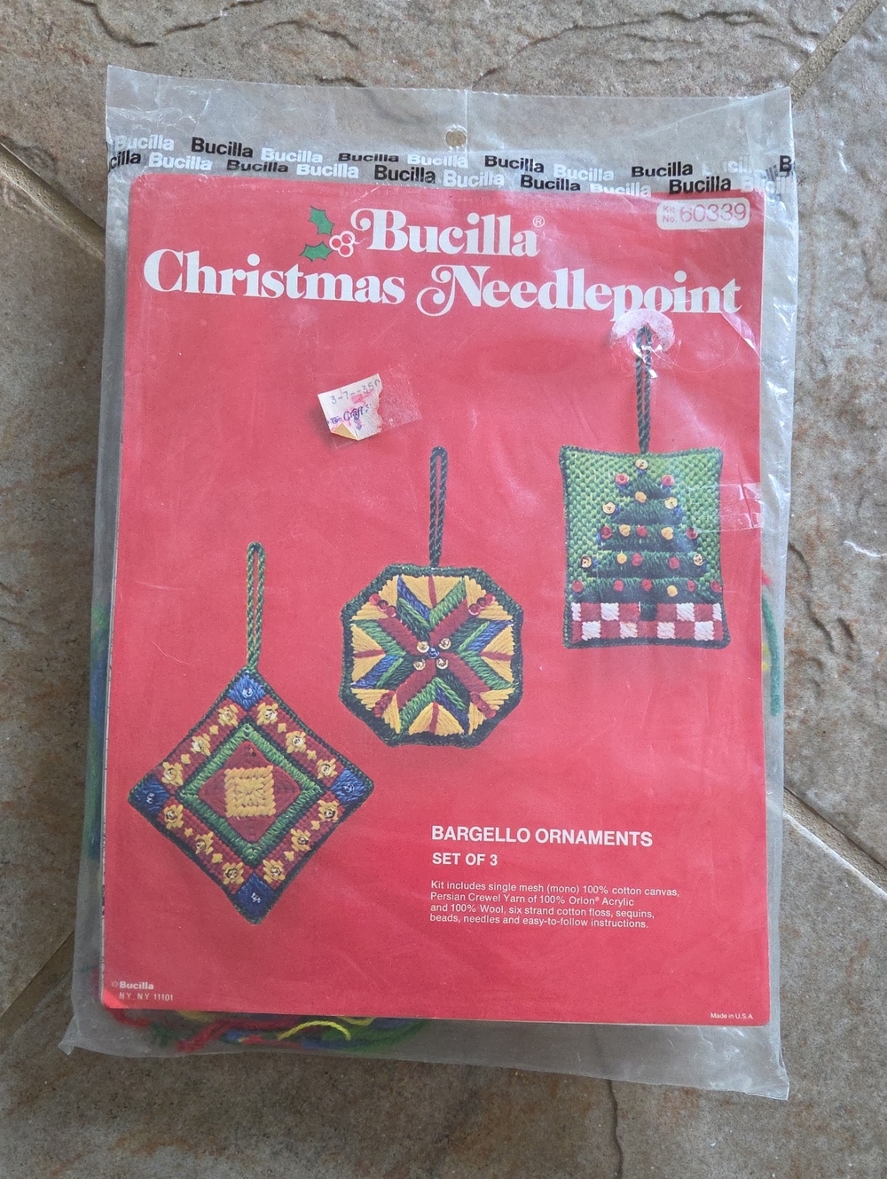 Vintage Bucilla Christmas Needlepoint Bargello Ornament Kit Set 3 NOS